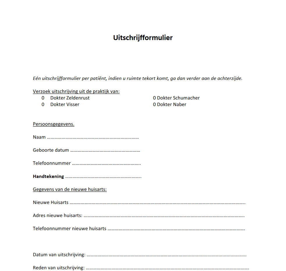 Uitschrijfformulier Uitschrijfformulier